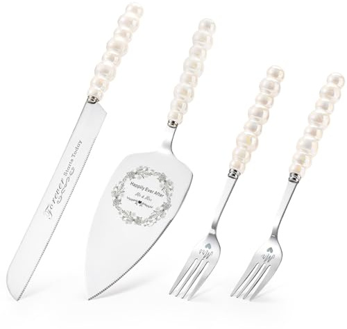 BEKESIN Wedding Cake Knife and Server Set, Ceramic Pearl Handle Cake Cutting Set for Weddings, Engagements, Anniversaries, and Engagement Gifts for Couples