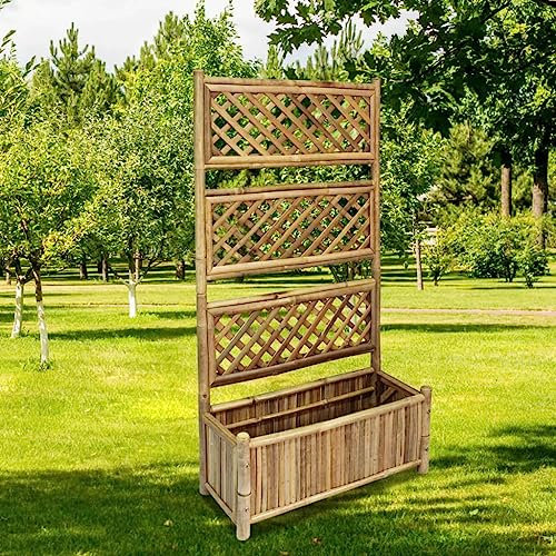 JHQHSM Letto Rialzato da Giardino, Vasi per piante Contenitore per piante Cassetta per piante Fioriere da esterno Orto rialzato da esterno Adatto per Patio Giardino con Graticcio in Bambù 70 cm