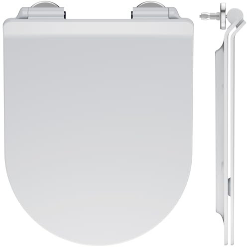 ANYCEE Abattant WC avec frein de chute, cuvette toilette forme O, lunette WC en Duroplast, cuvette WC antibactérienne, lunette de toilette inaltérable, très résistant, Noir universel