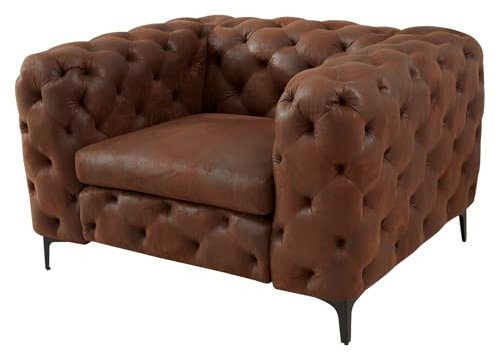 Riess Ambiente Design Chesterfield Sessel MODERN BAROCK - 120cm - antik braun Microfaser mit Federkern Relaxsessel Lesesessel