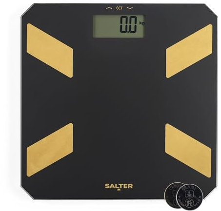 Salter Glass Analyser Bathroom Scale – Electronic Digital Bodyweight Scale, Weigh Body Fat & Water, 180kg/28st 3lb, LCD Easy Read Display, 9 User Memory, Step On Instant Readings, Includes Batteries