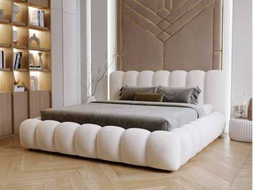 GRAINGOLD Averia Bett 160x200, Polsterbett mit Bettkasten, Polsterbett mit Stauraum, Samt, mit Lattenrost, mit Kopfteil, ohne Matratze (Beige, 160x200)