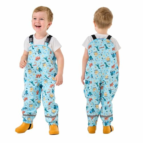 BVEBJDX Waterproof Trousers(2-8 Years), Kids Rain Trouser UK Sale Clearance, Waterproof Bib Overalls Boys Girls Rain Dungarees Mud Pants with Reflective Strips Rainwear for Outdoor Play Blue