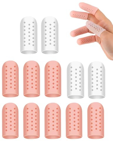 JIPUKE 12Pcs Gel Finger Cots - Silicone Finger Protectors, Thumb Protector with Hole for Cracking Dry Skin Hand Eczema Arthritis Blister Corn