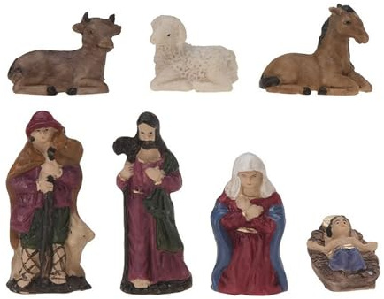 Well Home Set med 7 figurer för krubba med realistiska detaljer och olika storlekar
