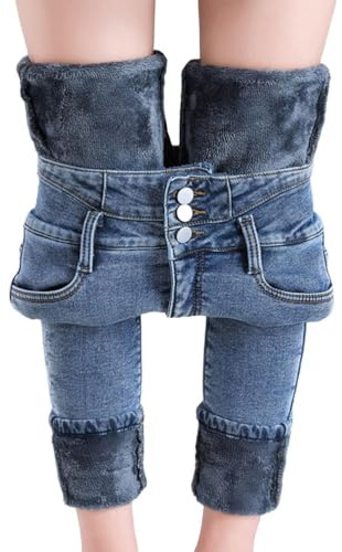 ORANDESIGNE Jeans Termico Donna Invernali Pantaloni Termici Foderati Pile Skinny Jeans Felpati Vita Alta Elasticizzati D Blu M