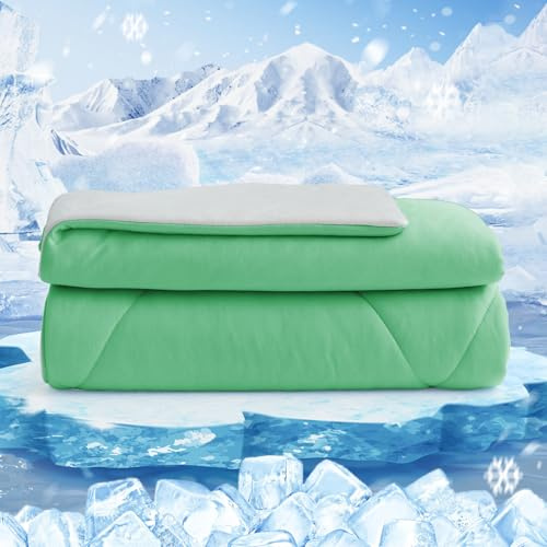 HOMFINE Manta Refrescante para Personas - Doble Cara Manta de Verano para Sofa Cama Verano Q-MAX>0.4 Suave Manta de enfriamiento, Cooling Blanket, Anti Estático, Verde, 130 x 180 cm