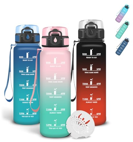 Grsta Borraccia 0,5 litri, Borraccia Motivazionale, Boraccia Senza Perdite, Facile Da Trasportare, Boraccia Orari, Bottiglia Graduata, Facile Da Pulire, Per Yoga, Fitness, Bicicletta, Scuola