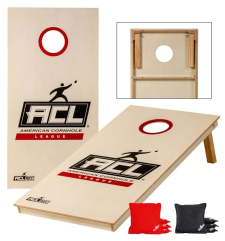Wicked Wood Games Officiellt kornhålsset 120 x 60 cm (4 x 2 tum) – tävlingsstorlek – ACL-licensierad produkt – inklusive 2 brädor + 2 x 4 väskor (orange och svart) – UV-tryck – massivt trä –