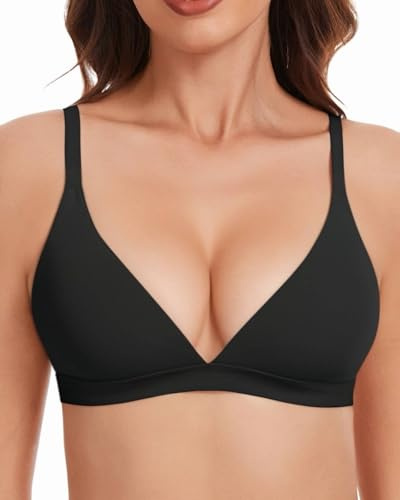 WOWENY Sujetador triángulo para mujer sin aros sin acolchado, camiseta sexy sin costuras, sujetador sin aros, cuello en V, ligero y cómodo