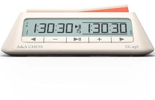 A&A Chess Clock Digital Timer with 36 Tournament Modes, Stylish Minimalist Design with Rocker, Portable Timer for Chess & Board Games (White)