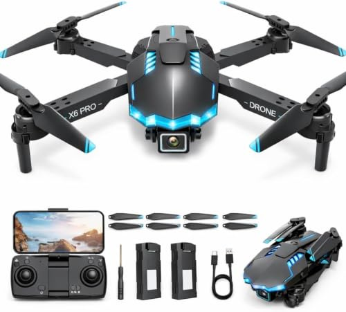 Dron con Cámara 1080P para Niños y Principiantes, Mini Drone Plegable FPV con Motor sin Escobillas, 2 Baterías, Retención de Altitud, Modo sin Cabeza, Juguetes Regalo para Niños y Adultos (Blue)