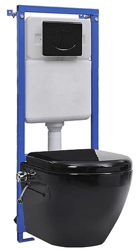 WC da parete senza bordi con cassetta di risciacquo a incasso, colore nero, funzione bidet, sedile soft-close, per bagno, ristrutturazione ospiti, WC completo