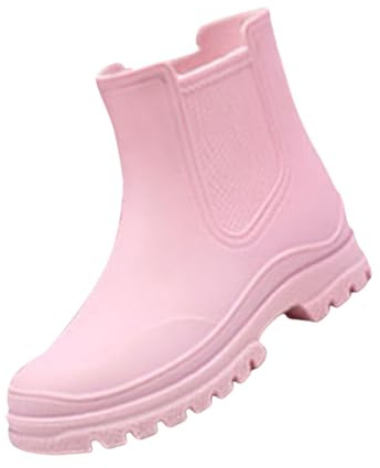 Maskjuwio Stivali di gomma da donna in gomma tinta unita con suola grossa, stivali da Wellington per festival, antiscivolo, in neoprene, alla moda, da giardino, leggeri, senza lacci, da lavoro, Rosso