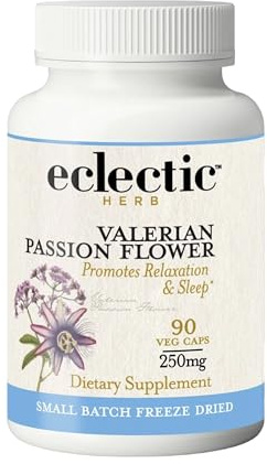 Eclectic Herb - Valerian Passion Flower Capsules | Natural Relaxation + Sleep Support | Herbal Supplement | Vegan, Non-GMO, Gluten Free, Freeze-Dried (90 CT | 250 mg)