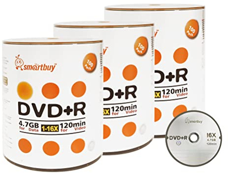Smart Buy 300 Pack DVD+R 4.7gb 16x Logo Blank Data Video Movie Recordable Disc, 300 Disc 300pk