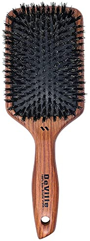 Spornette Deville Cushion Paddle Brush, Boar Bristle Hair Brush with Wooden Handle - For Straightening, Smoothing, Detangling, Styling & Brush Outs for Women, Men, & Kids - All Hair Types