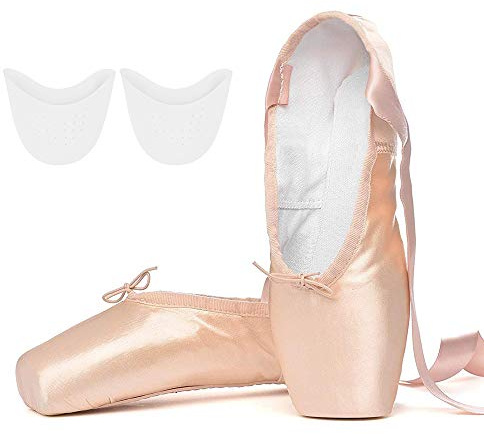 SKYSOAR Chaussures de Ballet de Pointe Rose Chaussure de Danse avec Satin Rubans de et Protège-Orteils pour Ballerines Fille Femme,Rose,37 EU