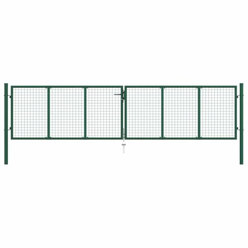 vidaXL Mesh Garden Gate Outdoor Fence Backyard Lock Patio Terrace Barrier Driveway Entrance Door Galvanised Steel 400x75cm Dark Green