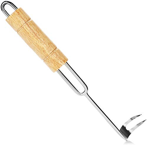 COM-FOUR® Crochet pour barbecue, couverts de gril de qualité supérieure, avec manche en bois et crochet en queue de cochon (02 pièces - spatule à griller)