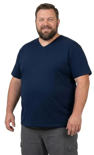 Logostar Maglia Uomo Manica Corta Basic | Maglietta Uomo Manica Corta Taglie Forti Uomo 3XL - 15XL | Maglietta da Uomo in Cotone con Scollo a V | T Shirt Uomo Cotone | Blu Navy, 3XL