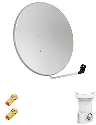 Pack Antenne Parabole Acier 100 cm Gris Clair + LNB Single Full HD 4K 1080p Gain 70DB Bruit 0.1 DB + 2 Connecteurs fiche F