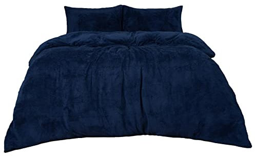 Brentfords Double Bed Duvet Cover Set Navy Blue, Christmas Duvet Set Double Winter Teddy Fleece Bedding Double Bed Set with Pillowcases Super Soft Warm Comfy