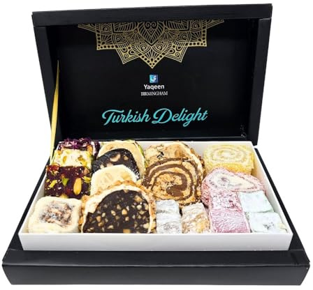 Turkish Delight Lokum Mix Gift Box 16 different flavours Deluxe Sweets Oriental Marshmallow Gift Box Gourmet Soft Candy Vegetarian Halal Gluten Free 350 g