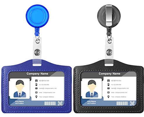 Vicloon Ausweishülle JoJo, 2 Stück Ausweishalter Ausziehbar Leder, Ausweishülle mit Ausweishalter Ausziehbar, Ausweishülle Leder, für Personalausweis, Studentenausweis(Schwarz+Blau)