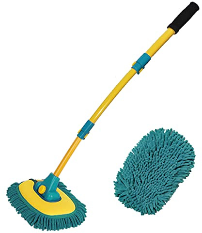 Car Wash Brush with Long Handle,Car Wash Mop Mitt with 1 Replacement Head , Extension Pole Car Brush Cleaning Kit for Cars Trucks