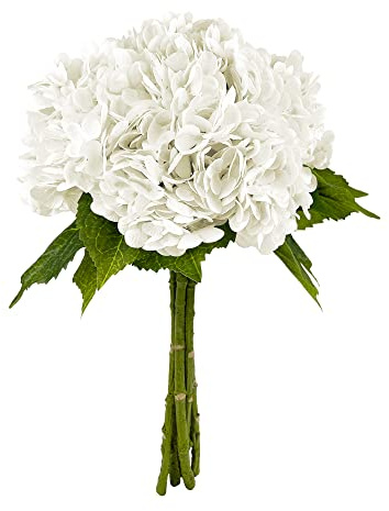 Yatim 21In White Artificial Hydrangea Flowers 5 Pcs Real Touch 3D Print Latex Flowers for Wedding Centerpieces Bouquets DIY Floral Decor Home Decoration with Stems
