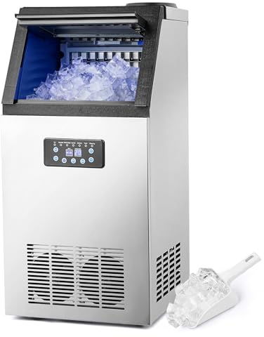 Wilprep 480W Macchina per Ghiaccio Commerciale 73kg/24h Fabbricatore Ghiaccio con Schermo LCD Macchina di Ghiaccio in Acciaio Inossidabile per Casa, Ufficio, Ristorante, Bar, Caffetteria (45 Pezzi)