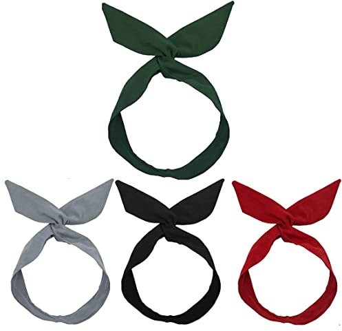 DULSPUE Fascia capelli donna - 4 cerchietti per capelli con fiocco vintage, fascia per capelli da donna, fascia per capelli, stile retrò, con filo, tinta unita, con filo,fasce per capelli donna