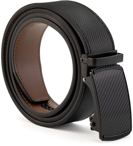 CINTURONTOP Cinturón de cuero hebilla trinquete cierre automático, Cinturón de trinquete de cuero, Cinturón de cuero con cierre fácil, Cuero, Ancho 3,5 cm, Negro carbono, 115 cm