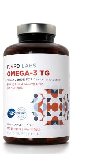 Omega -3 TG | Triglyceride Form | IFOS Certified | 900mg EPA & 600mg DHA per 2 softgels | 120 softgels