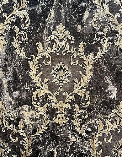534382 Sienna Damask Black & Gold Wallpaper by Rasch