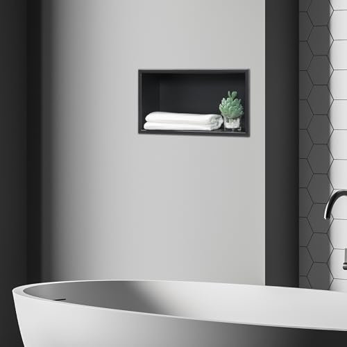 [neu.haus] Étagère Encastrée pour Salle de Bain Niche Murale Encastrable Résistante à l'eau Montage Verticale ou Horizontale Acier Inoxydable 32 x 17 x 10 cm Noir Mat