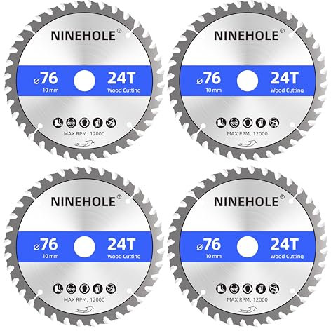 Lot de 4 Lame de Scie Circulaire 76mm x 10mm 24 dents Coupes propres, Disque à Tronçonner pour Bois, Sèche, Stratifié, Cloison, Contreplaqué, Plastique
