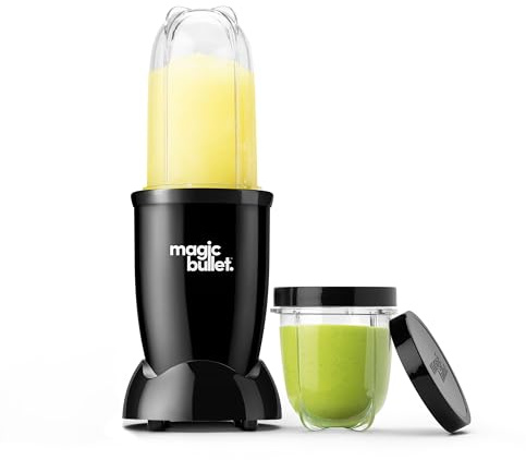 magic bullet Blender Set, 7-Piece Set, 250W Blender and Food Processor, 2 Blending Cups, Cross Blade, Compact Design, Smoothies, Sauces, Silver, MBR-0701AK