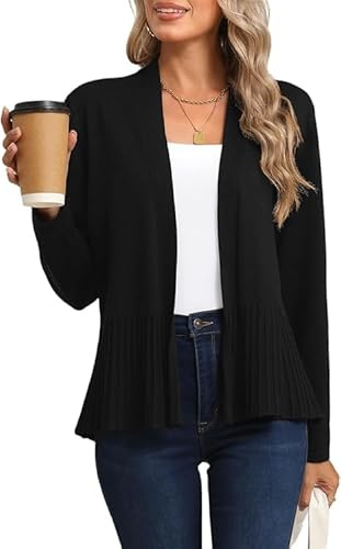 BEIGAI Cardigan da donna elegante a maniche lunghe cardigan corto da donna leggero casual aperto davanti capispalla in maglia, Nero , XL