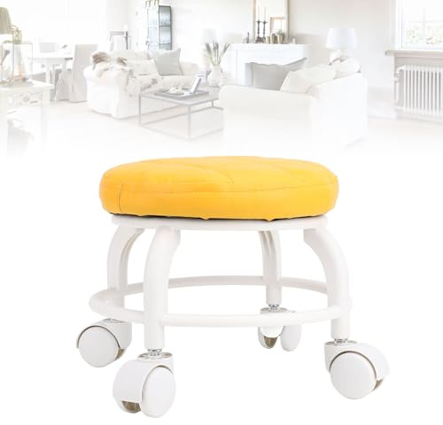 Sxhlseller Taburete de Pedicura con Ruedas, Taburete de Garaje Giratorio con Rueda Silenciosa, Taburete Corto con Ruedas, Taburete bajo con Ruedas para Casa, Oficina, Garaje, Tienda (Orange)