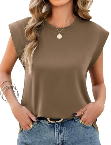 Niwicee T-Shirts Femme en Coton Chemise Décontracté à Manches Courtes Tee Encolure Ronde - Femme T-Shirt Basiques Solide Manches D'été Décontracté Quotidien Classique (Café, M)