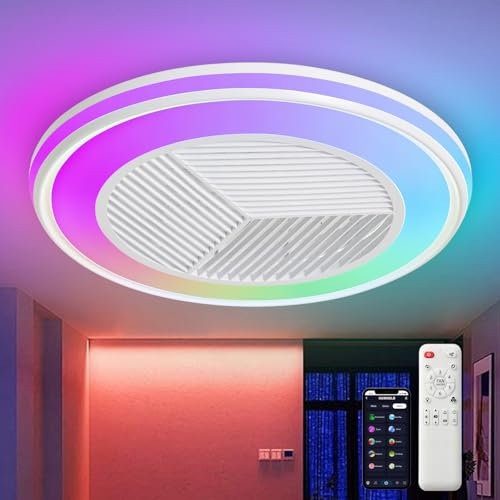 DWDVBL RGB Ventilateur Plafond Ventilateurs Silencieux Plafond avec Telecommande 3 Vitesse ventilateur plafond avec lumiere Intégrée Dimmbar Température Ventilo Plafond Pour Salon Chambre