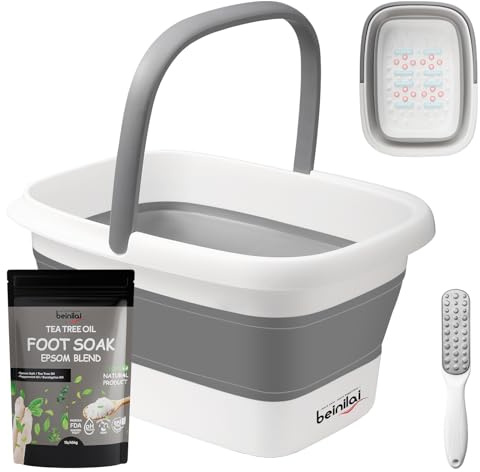 Beinilai Collapsible Foot Bath Kit, Foot Soaking Tub with Handle and Massage Acupoint, Tea Tree Oil Foot Soak with Epsom Salt, and Pedicure Feet File