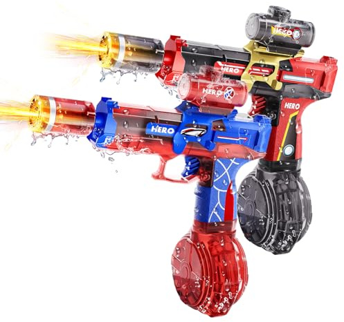 Electric Water Gun for Adults & Kids, Automatic Electric Squirt Gun with Long Range, Powerful LED Light Water Gun Pistol Blaster Soaker, Water Guns for Summer Outdoor Beach Swimming Pool(BK+R)