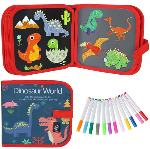 Portable Enfant Doodle Planches, Tablette Dessin Enfant Réutilisable, Bloc de Dessin Effaçable, avec 12 Stylos Colorés, 14 Page, Livre de Coloriage Effaçable pour Enfants (B)