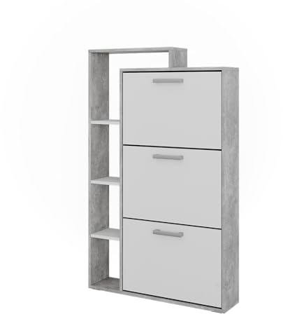 Vicco Shoe tipper Orlando, White/concrete, 80 x 128.3 cm with 3 hinged compartments