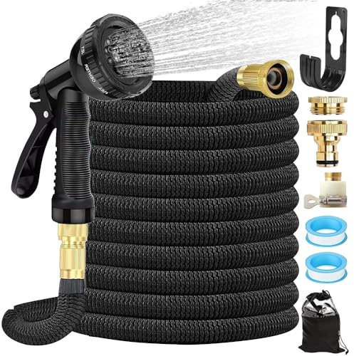 Nzkeuf Manguera Jardin Extensible 15m, Manguera Extensible con Pistola Rociadora de 8 Funciones, Adaptadores de Laton y Bolsa de Almacenamiento, para Lavado de Coche, Jardín, Lavar la Mascota