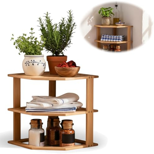 LS-LebenStil Küchenregal Eckregal Holz 27x25cm Malmö - Stehendes Aufbewahrungsregal für Küche & Bad - Gewürzregal über Eck - Dekoregal als Organizer für Arbeitsplatte - Modern & Platzsparend