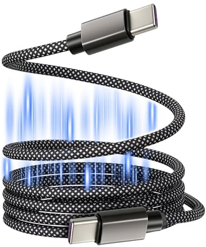 Auravale USB C till USB C-kabel, magnetisk, rullad, 60 W, 1 m, flätad nylon | Indragbar USB C-kabel, snabbladdning, 60 W, typ-C, flätad nylon, knutar för billaddare, med iPhone 15 16 17 Samsung